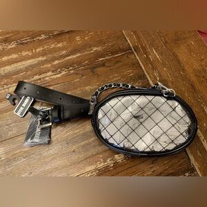 NWT Steve Madden Belt Bag Fanny Pack Black & Clear Waist Bag Purse Stadium Bag
